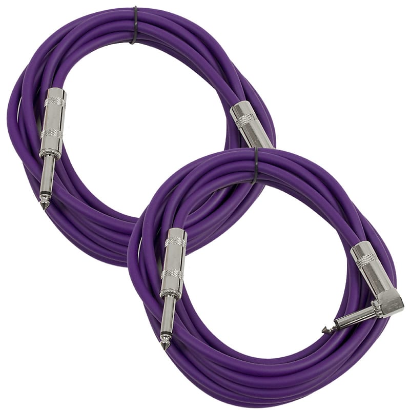 2 Pack - 10' Purple Guitar Cable TS 1/4" to Right Angle - Instrument Cord image 1