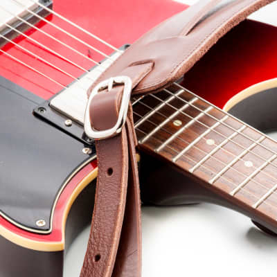 RightOn! Leathercraft Slim Brown Guitar Strap image 1