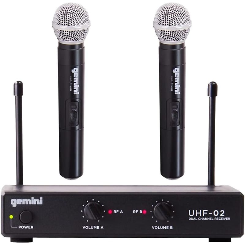 Gemini Sound UHF-02M Professional Audio DJ Equipment Superior Single Channel Dual 2 Wireless Handheld Microphones Receiver System with 150ft Operating Range (Frequency - S12 517.6+521.5) image 1