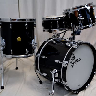 Gretsch 18/12/14/5x14" USA Custom Drum Set - 301 Hoops Black Metallic Gloss image 2