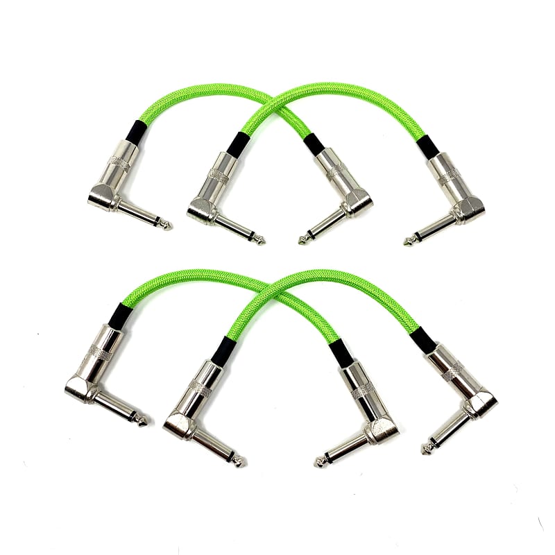Strukture Set of Four (4) UFO Green (Neon, Bright Lime) Woven 6" Patch Cables, Pedalboard Makeover! image 1