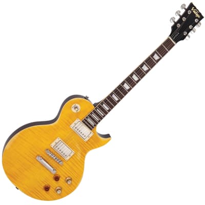 Vintage V100 Icon Electric Guitar, Distressed Lemon Drop Sunburst for sale