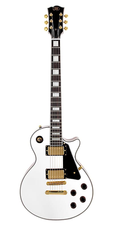 SX Les Paul Set Neck Electric Guitar White and Gold Hardware image 1