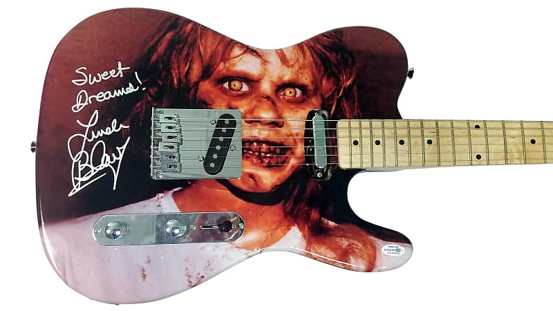The Exorcist Linda Blair Autographed Signed Custom Photo Guitar ACOA Witness ITP image 1