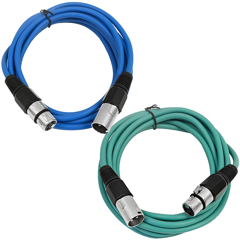 2 Pack of XLR Patch Cables 10 Feet Extension Cords Jumper - Blue and Green image 1