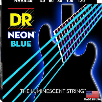 DR NBB5-40 Neon Blue Bass Guitar String 5-String Set gauges 40-120 image 1