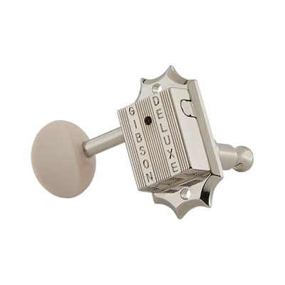 Gibson Deluxe Tuners 3 x 3 Kluson Style with Bolt Bushing (Nickel, White) image 3