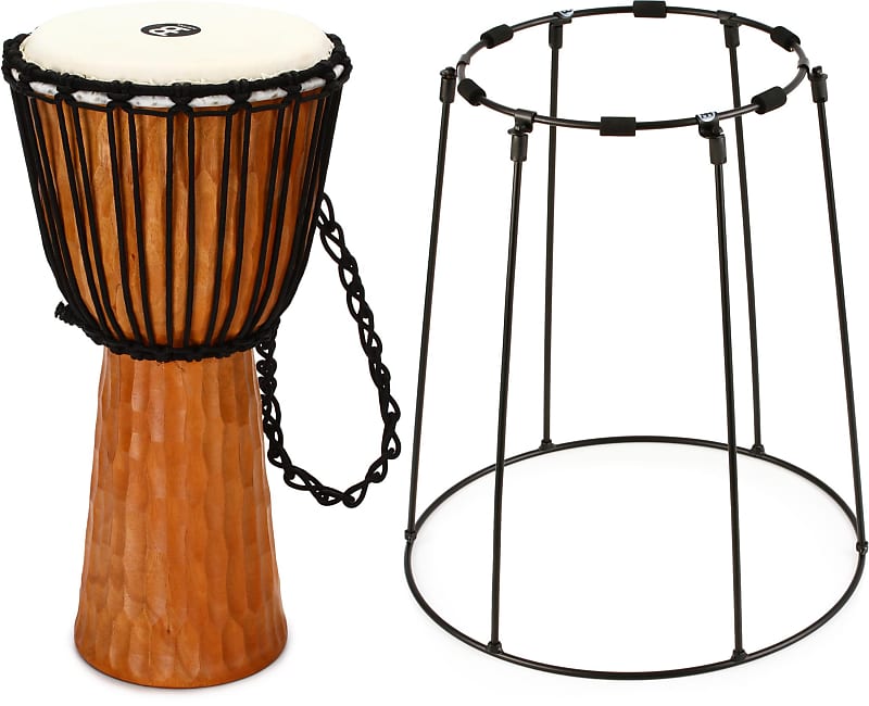 Meinl Percussion Rope Tuned Headliner Series Wood Djembe - 10 inch - Nile  Bundle with Meinl Percussion STDJST-BK Travel Djembe Stand