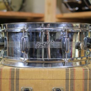 Rogers "7-Line" Holiday 5x14" 8-Lug Chrome Over Brass Snare Drum with Bread and Butter Lugs Early 1960s