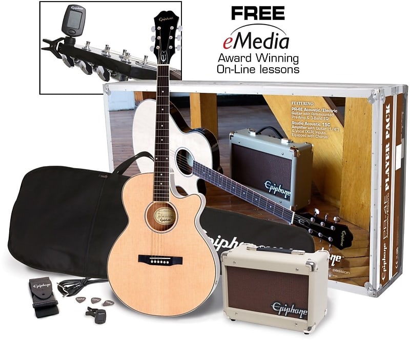 Epiphone PR-4E Acoustic-Electric Guitar Player Package, Natural image 1