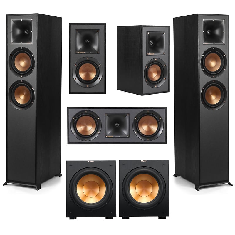 Klipsch Reference 5.2 Home Theater Pack with 2x R-620F Floorstanding Speaker, 2x R-12SW Subwoofer, R-52C Center Channel Speaker and 2x R-41M Bookshelf Speaker, Black  			