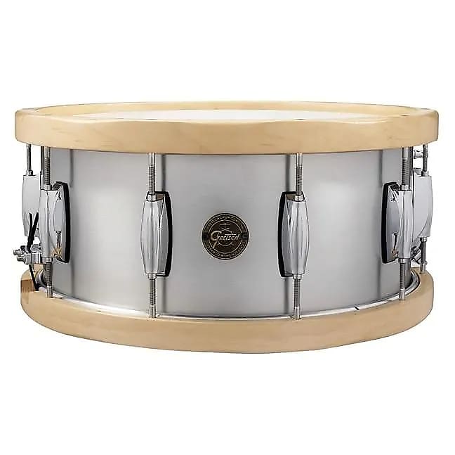 Gretsch S1-6514A-WH Full Range Series Aluminum 6.5x14" Snare Drum with Wood Hoops image 1