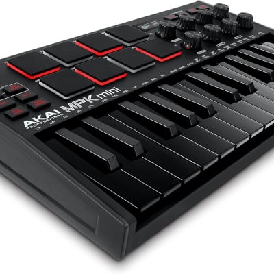 Akai Professional MPK Mini MK3 - 25 Key USB MIDI Keyboard Controller With 8 Backlit Drum Pads, 8 Knobs, Music Production Software and Native Instruments Sound Package (NKS Integration), Black