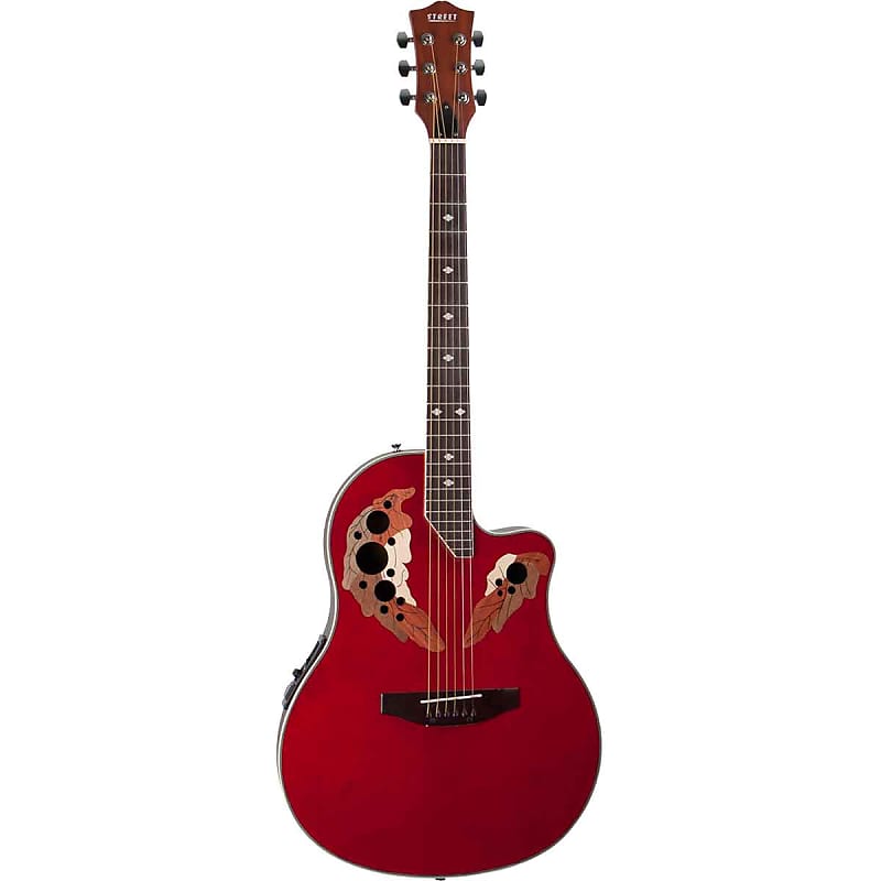 Kona K2TRD Thin Body Acoustic Electric Guitar, Transparent Red