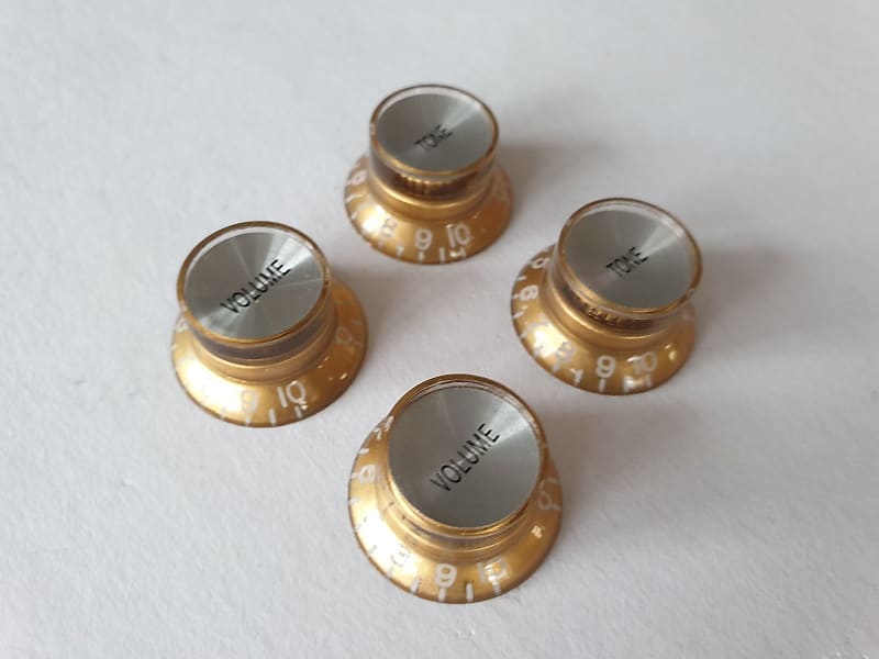 4 Quality Les paul SG guitar top hat knobs gold with a silver Reverb
