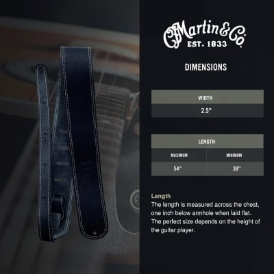 Martin Genuine Soft Leather Strap 2.5 inch Leather Guitar Strap - Black image 3