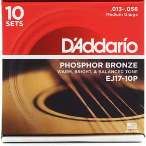 D'Addario EJ17 Phosphor Bronze Acoustic Guitar Strings - .013-.056 Medium (10-pack) image 4
