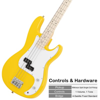 Glarry GP II Electric Bass Guitar with Wilkinson Pickup, Warwick Bass Strings, Bone Nut 2020s Yellow image 2