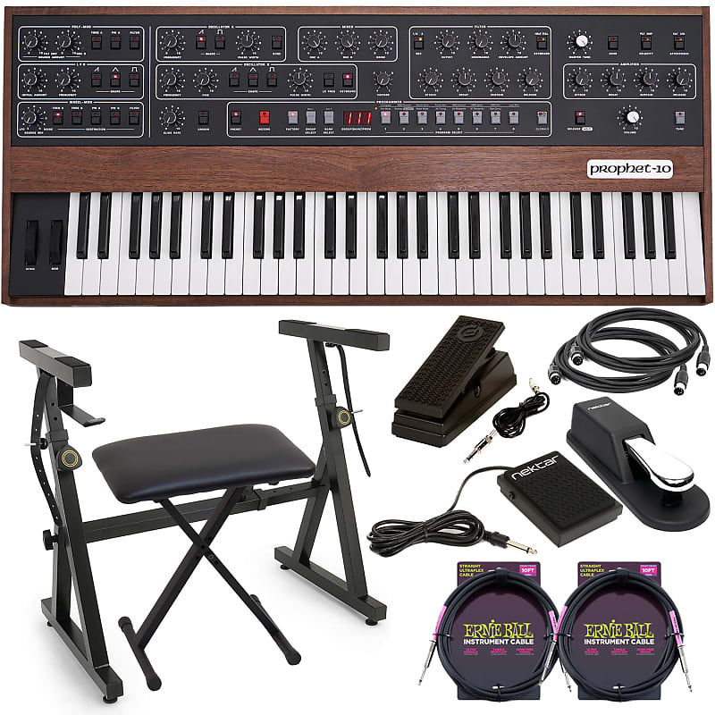 Sequential Prophet-10 61-key Analog Synthesizer, Plixio Keyboard Stand, Bench, Nektar NP-1, Sustain Pedal, Moog Music EP-3, (2) Midi Cables, (2) ErnieBall Cable Bundle image 1