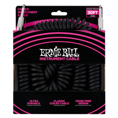 Ernie Ball 6044 Coiled Instrument Cable Straight/Straight 30ft - Black image 1