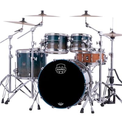 MAPEX SATURN EVOLUTION CLASSIC MAPLE 4-PIECE SHELL PACK - HALO MOUNTING SYSTEM - MAPLE AND WALNUT HYBRID SHELL - FINISH: Exotic Aegean Fade Lacquer (OE) HARDWARE: Chrome Hardware (C) image 3