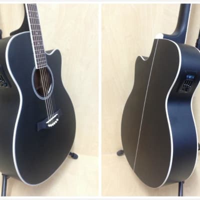 Haze F560CEQMBK 40 OM Shape Acoustic Guitar, Satin Black w/EQ, Cutaway + Free  Bag
