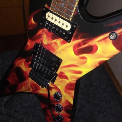 Dean Dime O Flame Flame Graphic with Korg digital pedal, original Dean hard case and stand & strap image 8