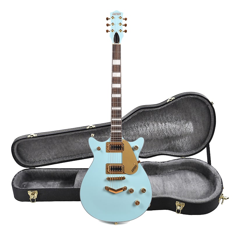 Gretsch G5232 Electromatic Double Jet FT Daphne Blue w/Gold Hardware and  Hardshell Case Bundle (CME Exclusive)