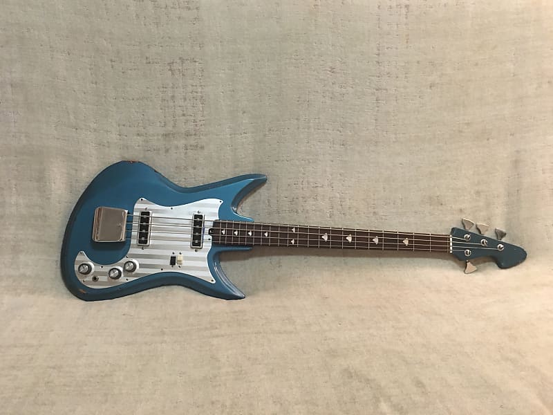 Teisco EB-220 Bass 1960's Metallic Blue Finish Short Scale Shark Fin Made  In Japan + Gig Bag