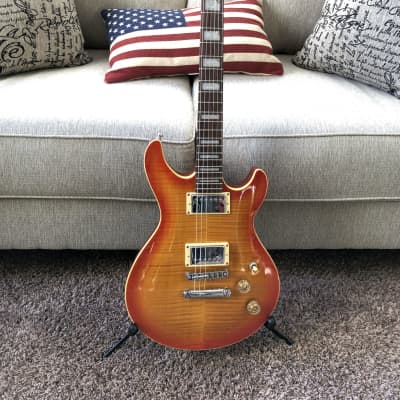Cort M600 M Series Double Cutaway HH with Flame Maple Top 2002 - Cherry Burst for sale