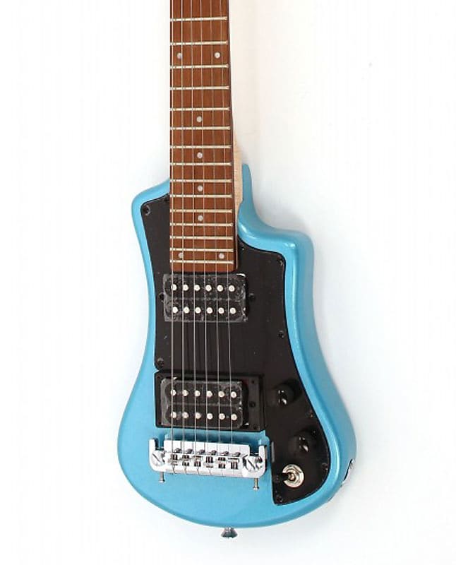 Hofner Shorty Deluxe 2 Humbucker Travel Electric Guitar in Blue with Gig Bag image 1