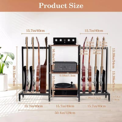 3-Tier Guitar Stand with Storage Shelves | Multi-Guitar Display Rack for Acoustic, Electric, Bass, Ukulele & Accessories – Ideal for Studios, Homes, and Music Rooms image 2