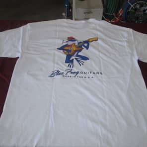 Blue Frog Custom Guitars Made in the USA  T-shirt  White / Blue and Grey/Blue image 1