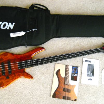 Zon Sonus Special Fretless Bass & Gig Bag + plush TKL 8836 Hard Case 1996 Clear Gloss for sale