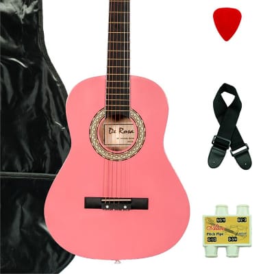 De Rosa DKG36-PK Kids Acoustic Guitar Outfit Pink w/Gig Bag, Strings, Pick, Pitch Pipe & Strap for sale