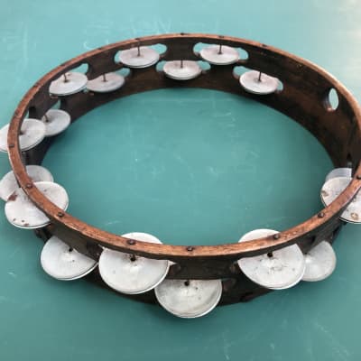 Antique Wooden Tambourine, 10”, late-1800s-1900s image 1