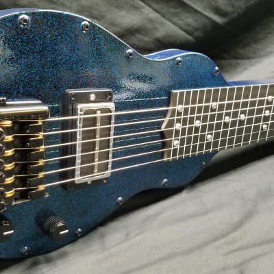 Fouke Industrial Guitars Industrial Aluminum Travel Lap Steel Guitar 2022 Magnum Blue Sparkle image 1