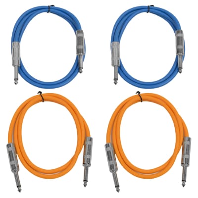 4 Pack of 2 Foot 1/4" TS Patch Cables 2' Extension Cords Jumper - Blue & Orange image 1