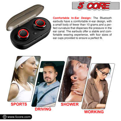 5 Core Wireless Ear Buds • Mini Bluetooth Noise Cancelling Earbud Headphones 32 Hours Playtime IPX8 image 6
