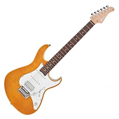 Cort G280 Select Flame Top, Amber, Rosewood Fingerboard, Voiced Tone VTH-77 Humbucker image 3