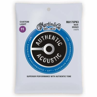 Bronze 11-52 Guitar Strings By Martin,  3-Pack Authentic Acoustic P/N MA175PK3 for sale