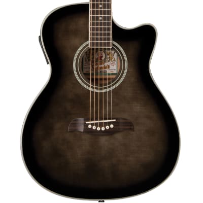 Oscar Schmidt OACEFTB Auditorium Acoustic Electric Guitar, Transparent Black for sale