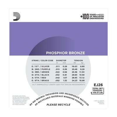 D'Addario EJ26 11-52 Phosphor Bronze Custom Light Acoustic Strings image 3