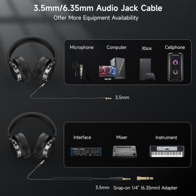 Wired Over Ear Headphones, Studio Monitor & Mixing DJ Headphones with 50mm Neodymium Drivers and 1/4 to 3.5mm Jack for Guitar AMP Podcast Piano Keyboard (Black) image 6