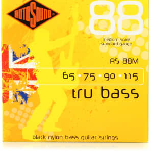 Rotosound RS88M Tru Bass 88 Black Nylon Tapewound Bass Guitar Strings .060 .115 Medium Scale 4 string Reverb