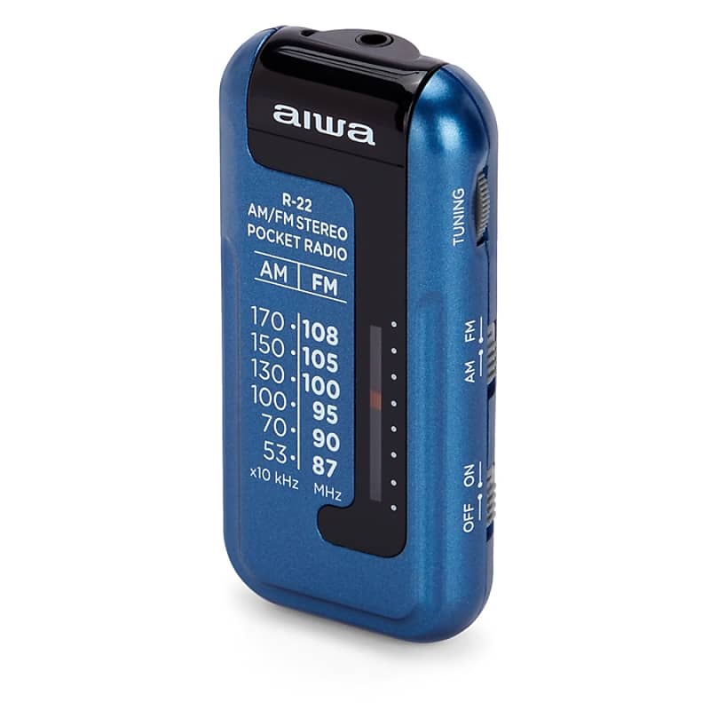 AIWA R-22BL Radio Portatile Pocket AM/FM colore blu completo di cuffie e  batterie