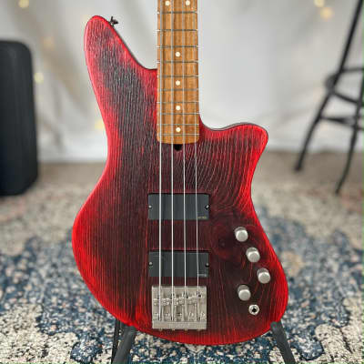 Offbeat Guitars "Jacqueline" aka "Jax" 32" Medium Scale Bass in Cherry Bomb Eclipse with Active EMG Pickups image 1