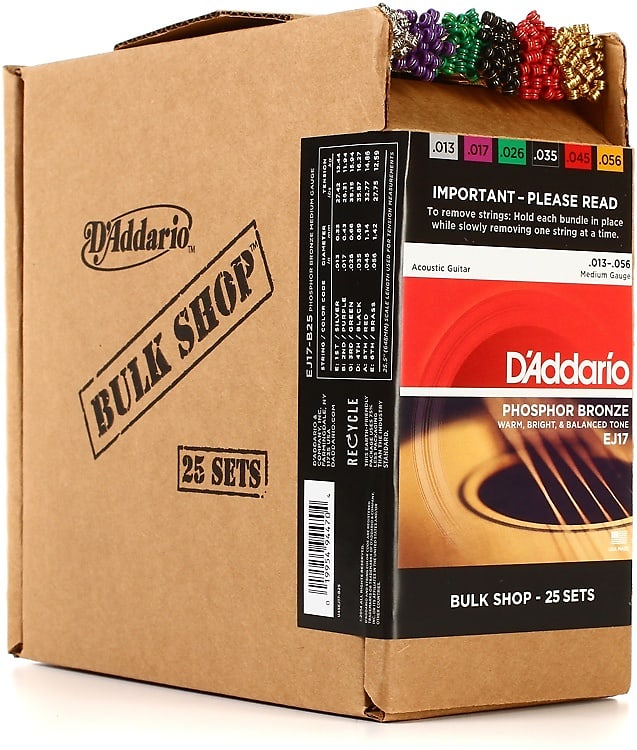 D'Addario EJ17 Phosphor Bronze Acoustic Guitar Strings - .013-.056 Medium (25-pack) image 1