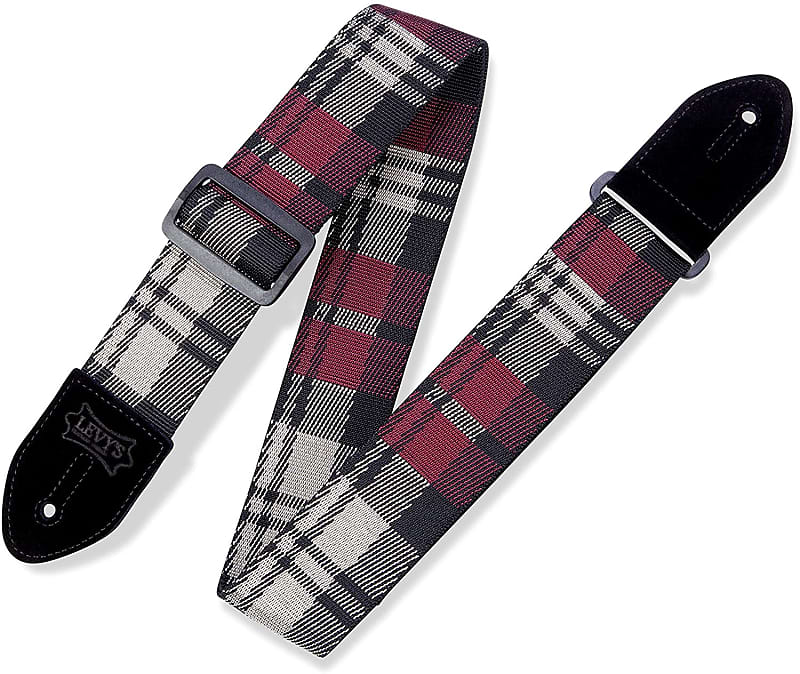 Levy's Leathers 2" Wide Polyester Guitar Straps Garnet Plaid Poly Design; Red, Cream, and Black image 1