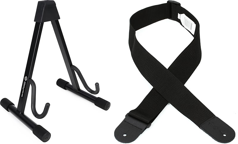 Levy's M8POLY 2" Woven Polypropylene Guitar Strap - Black Bundle with K&M 17540 Electric Guitar Stand - Black image 1